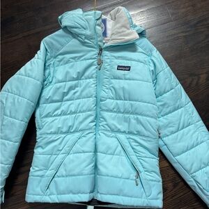 Patagonia Women’s Light Blue Rider Jacket size small Winter Coat Full Zip Hood